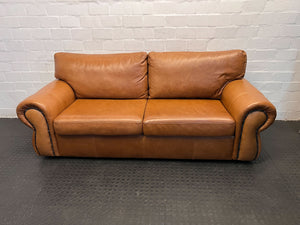 Luxurious Brown Leather Sofa - Vintage Style, Plush Comfort