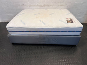 Comfort Mattress - Queen Size, White Fabric, and Blue Accents - small damage to base