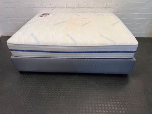 Comfort Mattress - Queen Size, White Fabric, and Blue Accents - small damage to base