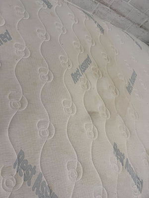 Comfort Mattress - Queen Size, White Fabric, and Blue Accents - small damage to base