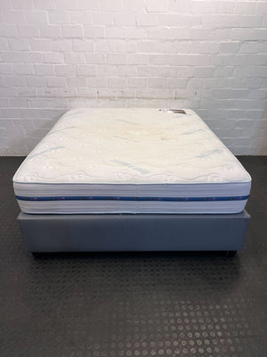 Comfort Mattress - Queen Size, White Fabric, and Blue Accents - small damage to base