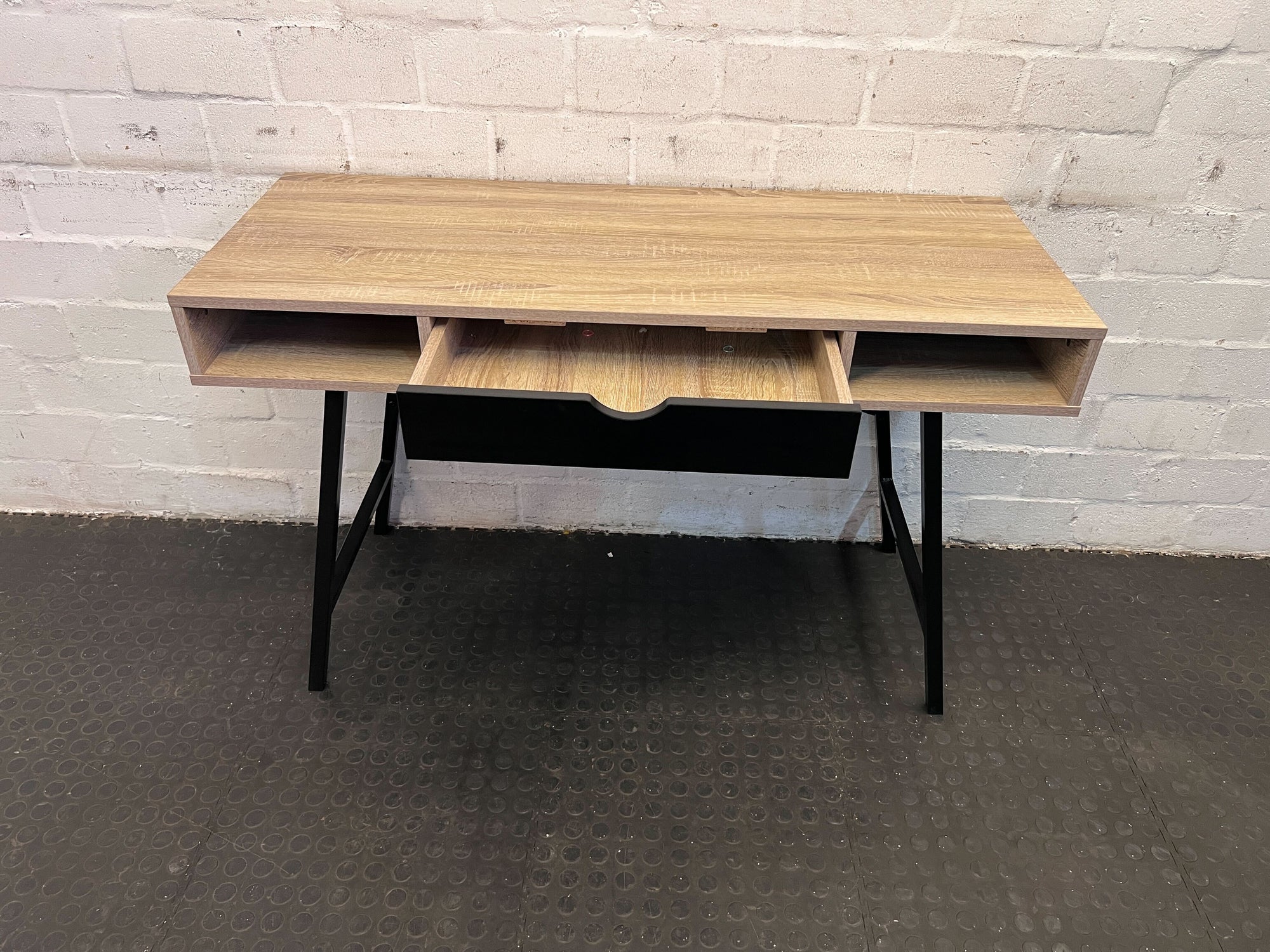 Modern Superwood Oak Writing Desk - Light Wood with Black Legs