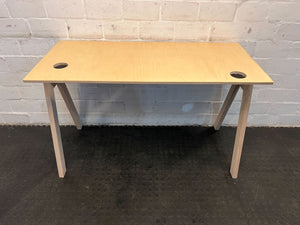 Modern Plywood Desk - Light Wood Finish with Cable Management Holes