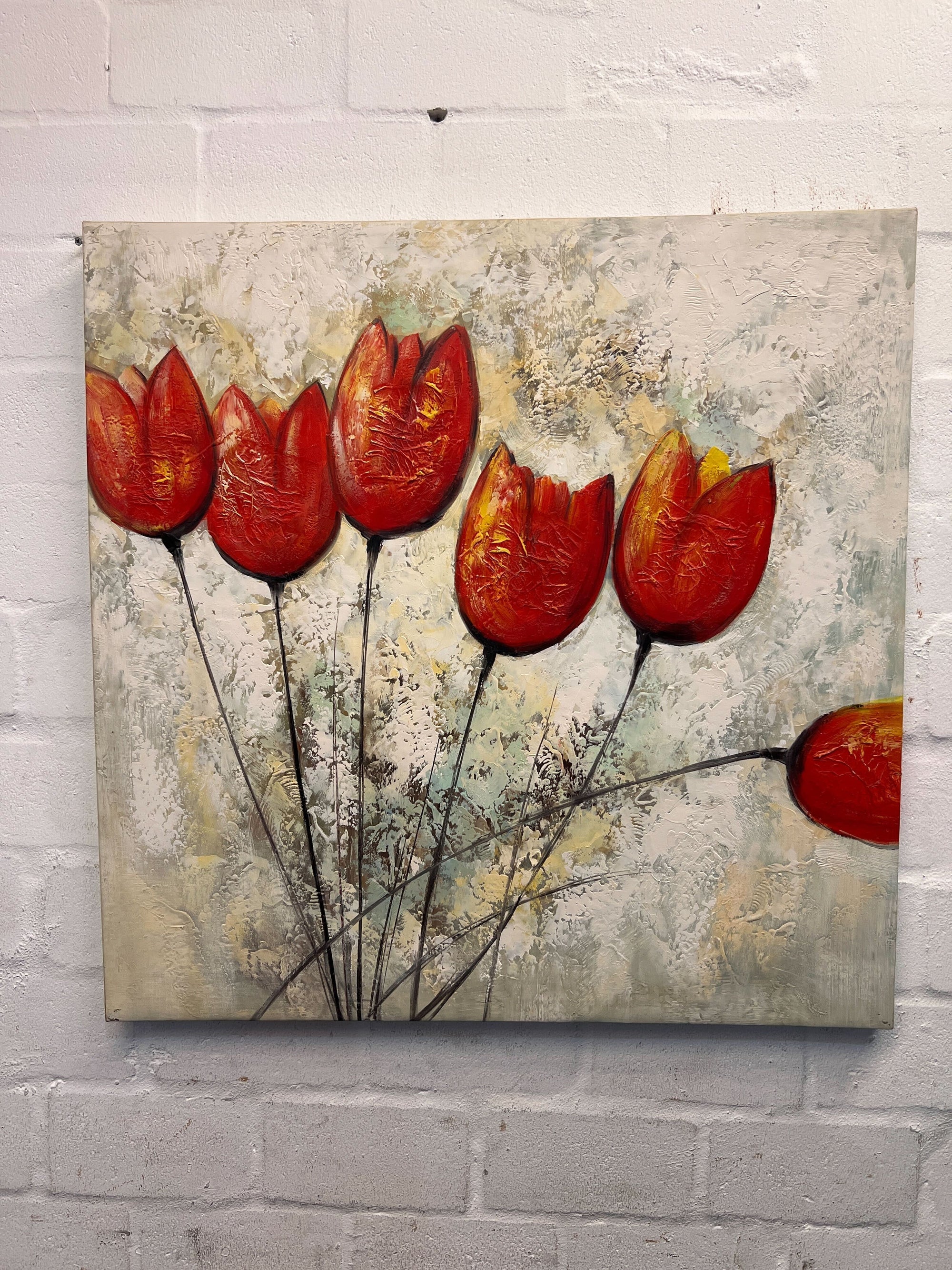 Vibrant Red Tulip Wall Art - Abstract Floral Painting