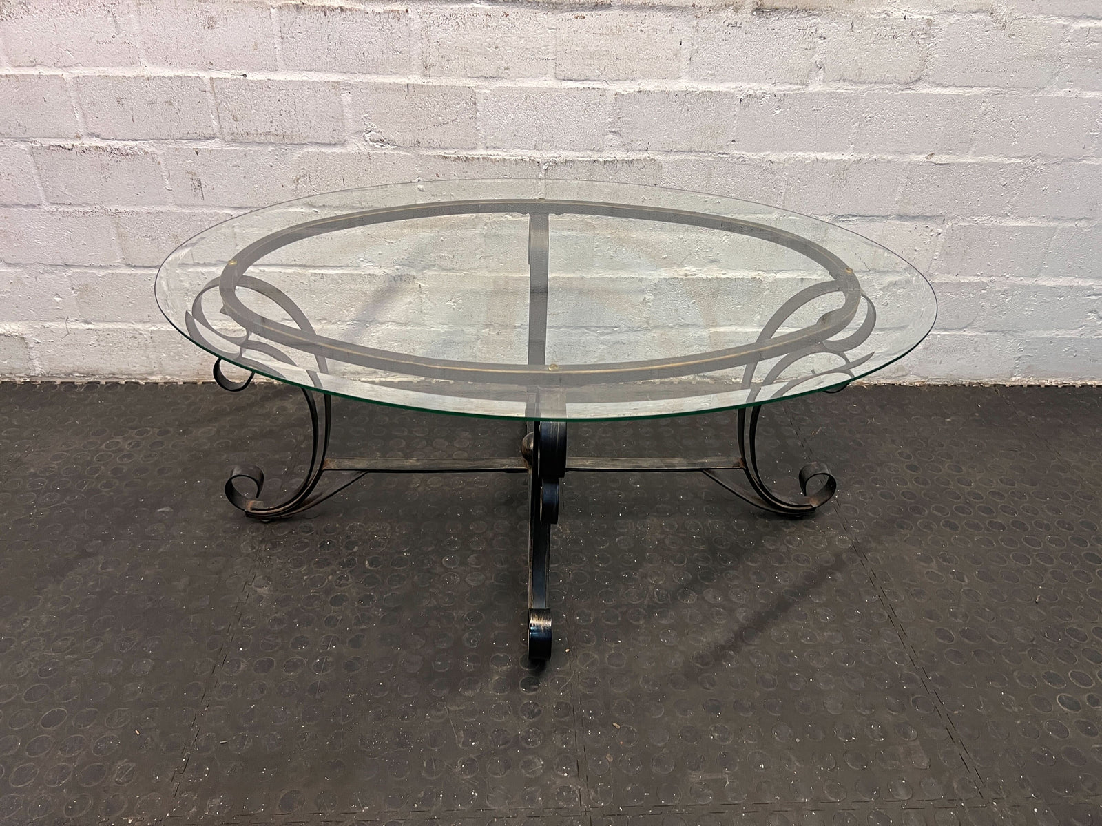 Oval Glass Top Coffee Table with Metal Base - REDUCED