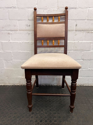Classic Wooden Dining Chair -  Beige Upholstery - PRICE DROP - 2ndhandwarehouse.com