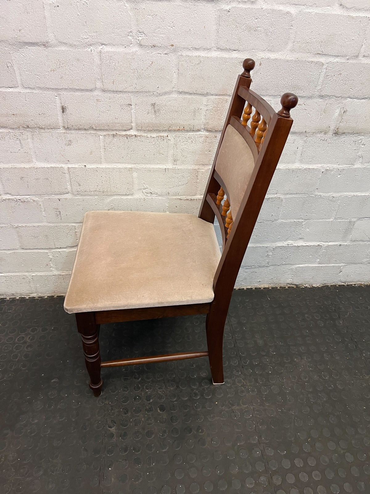 Classic Wooden Dining Chair -  Beige Upholstery - PRICE DROP - 2ndhandwarehouse.com