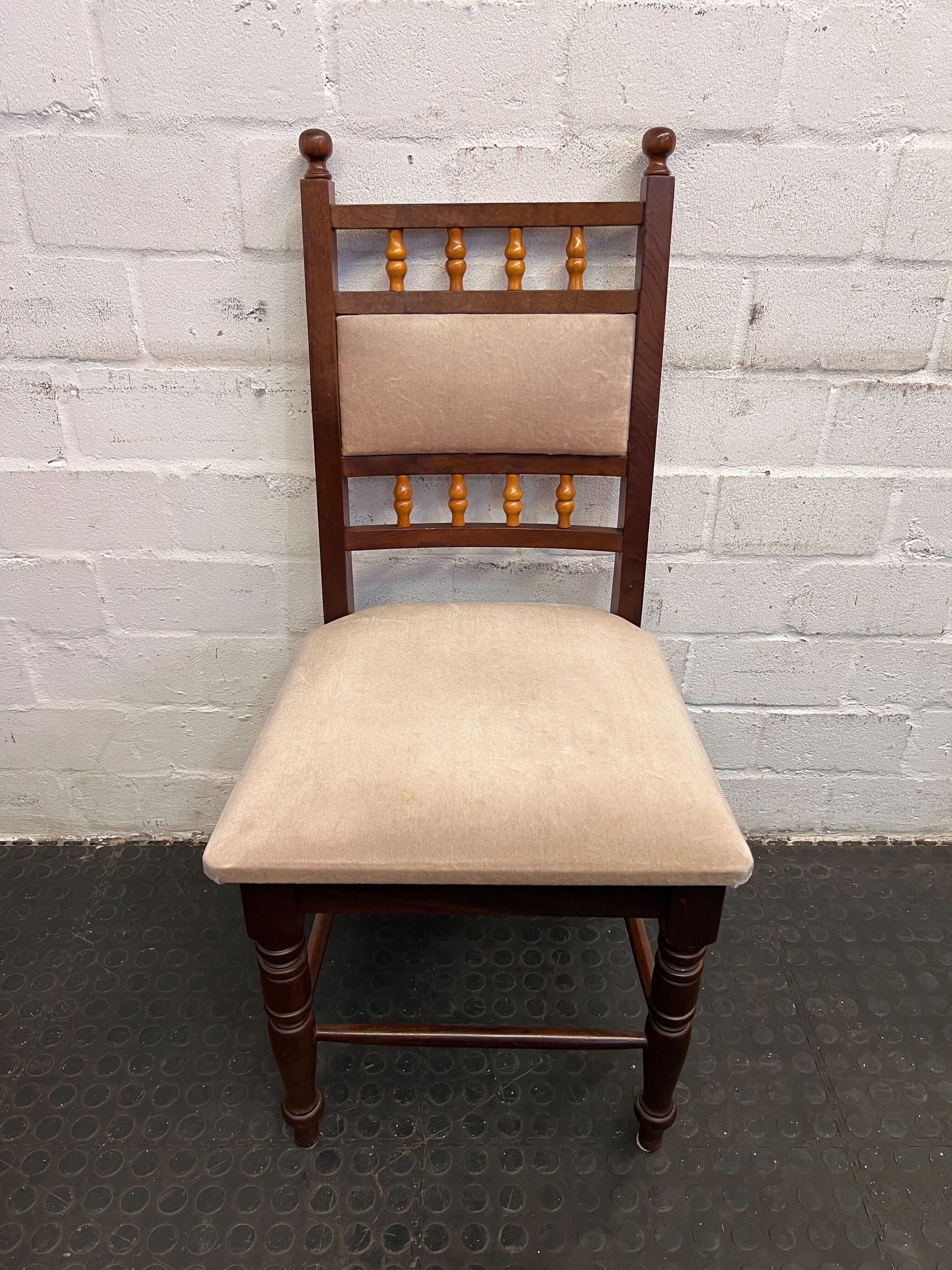 Classic Wooden Dining Chair -  Beige Upholstery