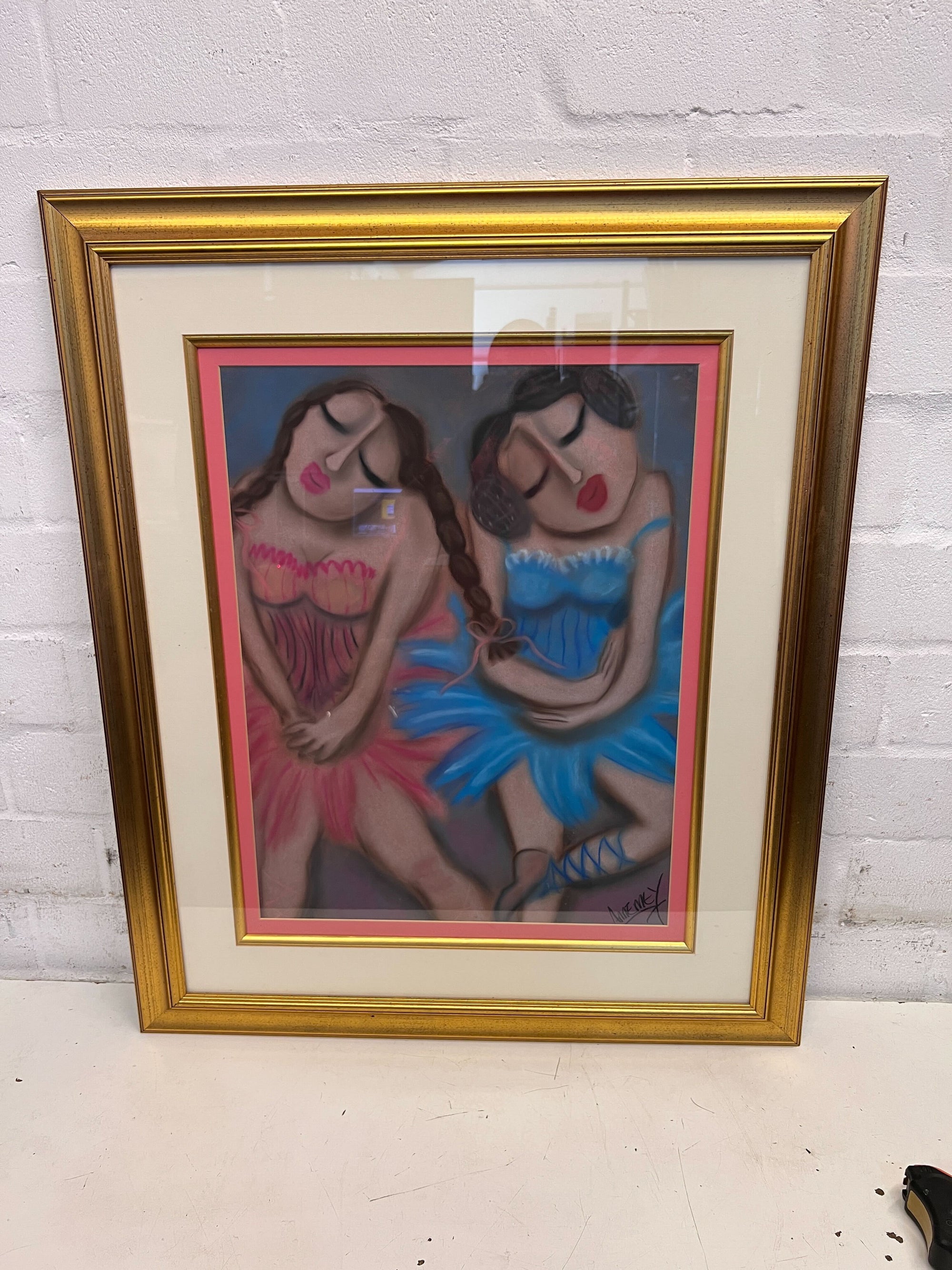 Framed Vintage Patel Artwork - 2 Women - Anne Mey 96x80cm