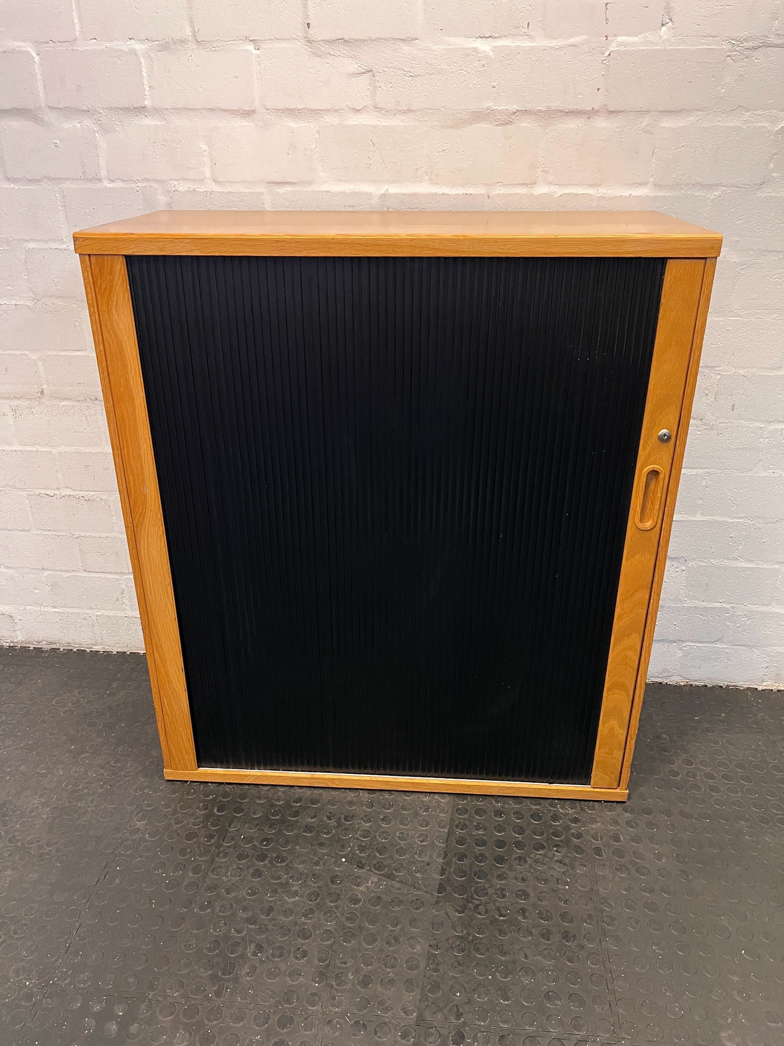 Vintage Black and Oak Storage Cabinet with Sliding Door