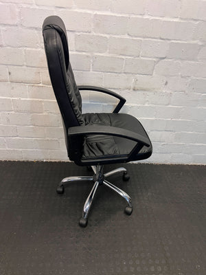 Ergonomic Black Leather Executive Office Chair with Chrome Base