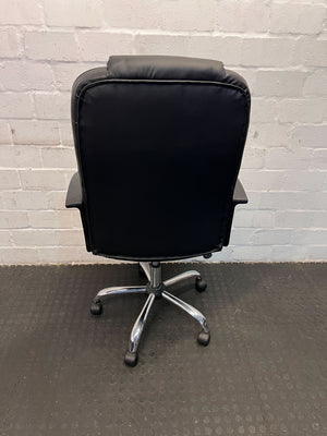 Ergonomic Black Leather Executive Office Chair with Chrome Base