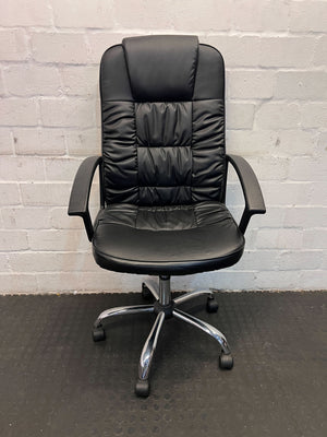 Ergonomic Black Leather Executive Office Chair with Chrome Base