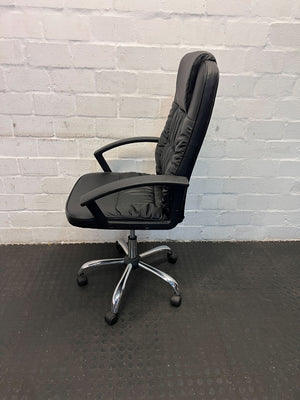 Ergonomic Black Leather Executive Office Chair with Chrome Base