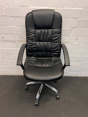 Ergonomic Black Leather Executive Office Chair with Chrome Base