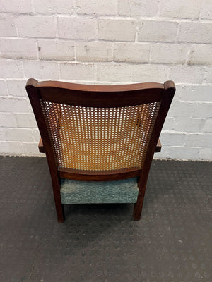 Vintage Cane-Back Armchair with Green Upholstery – Classic Design