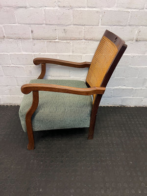 Vintage Cane-Back Armchair with Green Upholstery – Classic Design