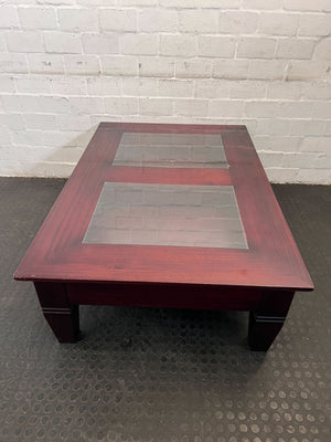 Elegant Dark Wood Coffee Table with Glass Insets – Rustic Charm