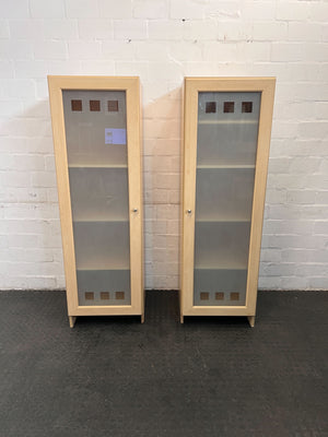 Stylish Modern Frosted Glass-Fronted Wooden Cabinet - Light Oak Finish