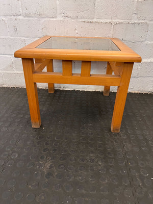 Vintage Wooden Coffee Table with Glass Top - Solid Oak Finish