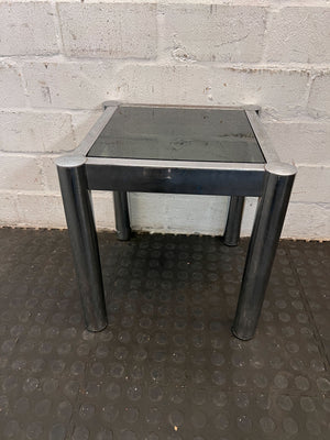 Stylish Industrial Steel and Glass Side Table – Vintage Charm