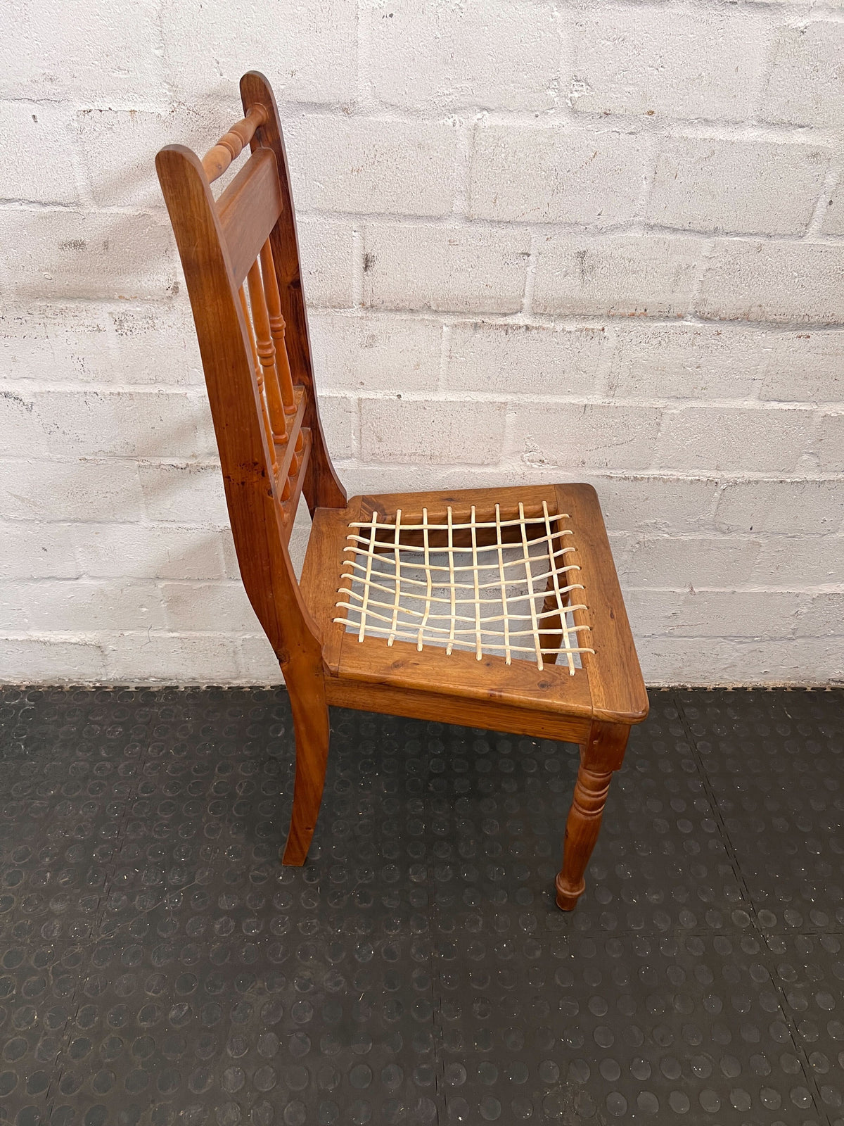 Rustic Wooden Dining Chair with Woven Seat – Vintage Charm - PRICE DROP - 2ndhandwarehouse.com