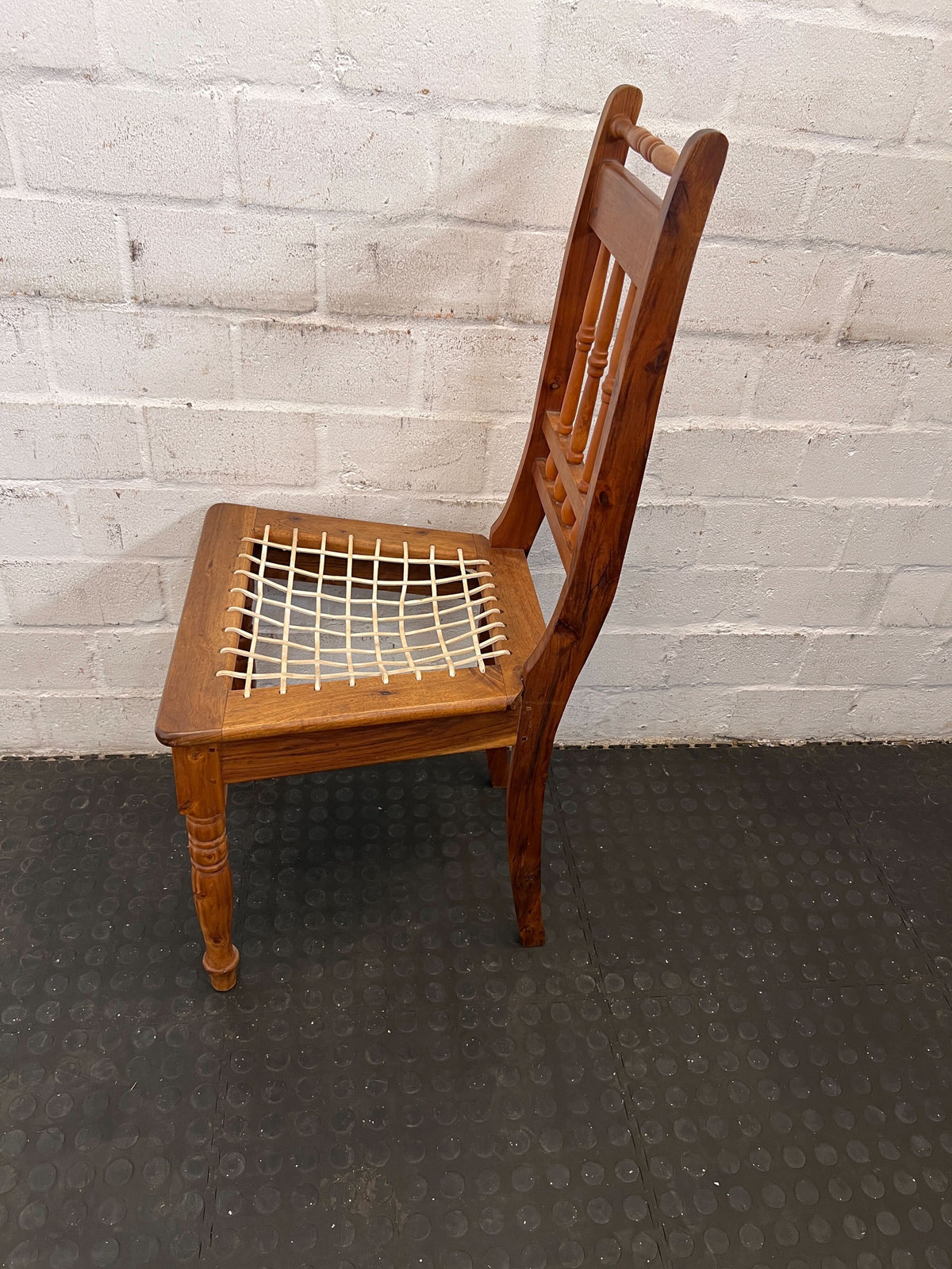Rustic Wooden Dining Chair with Woven Seat – Vintage Charm - PRICE DROP - 2ndhandwarehouse.com