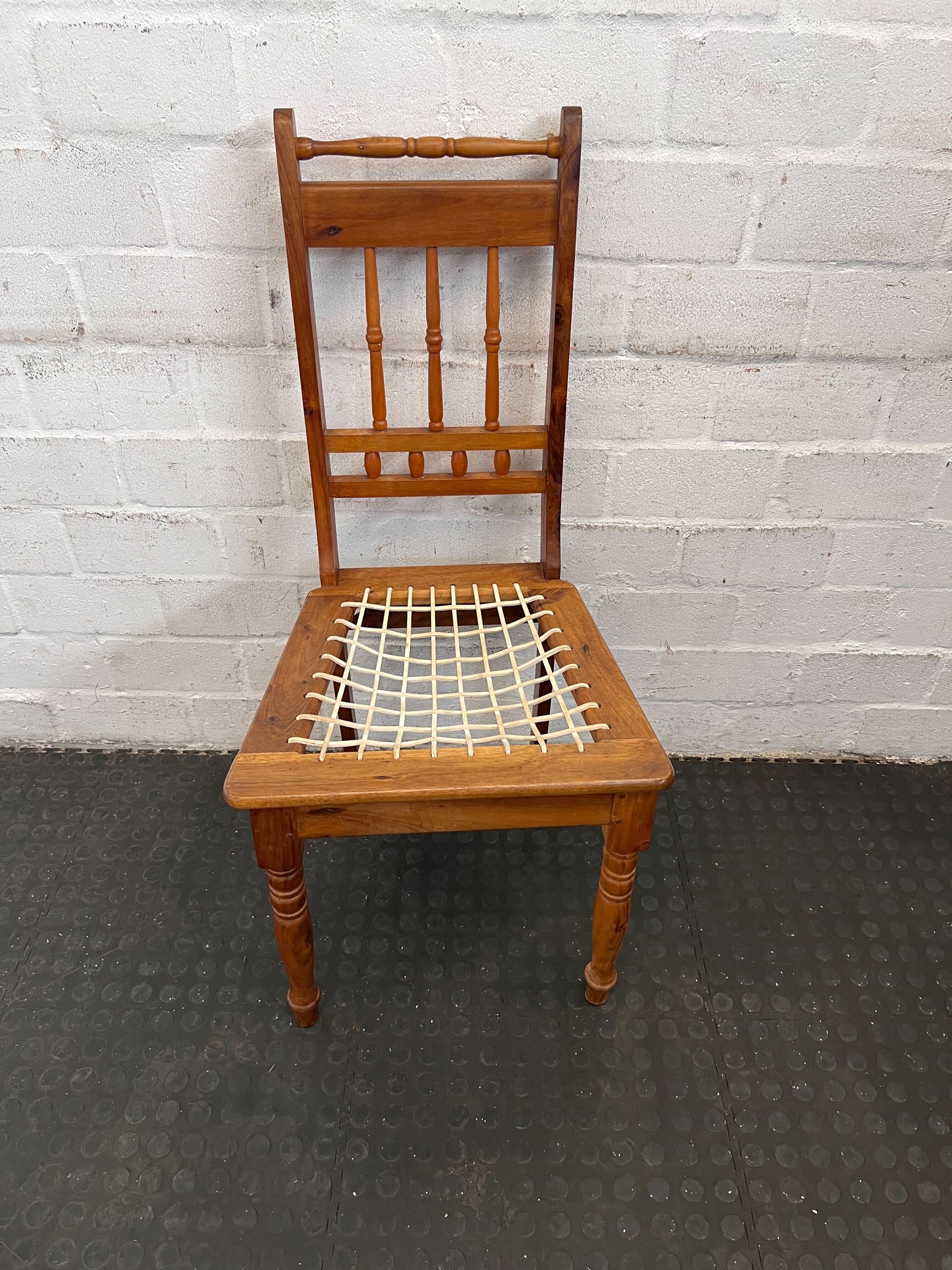 Rustic Wooden Dining Chair with Woven Seat – Vintage Charm