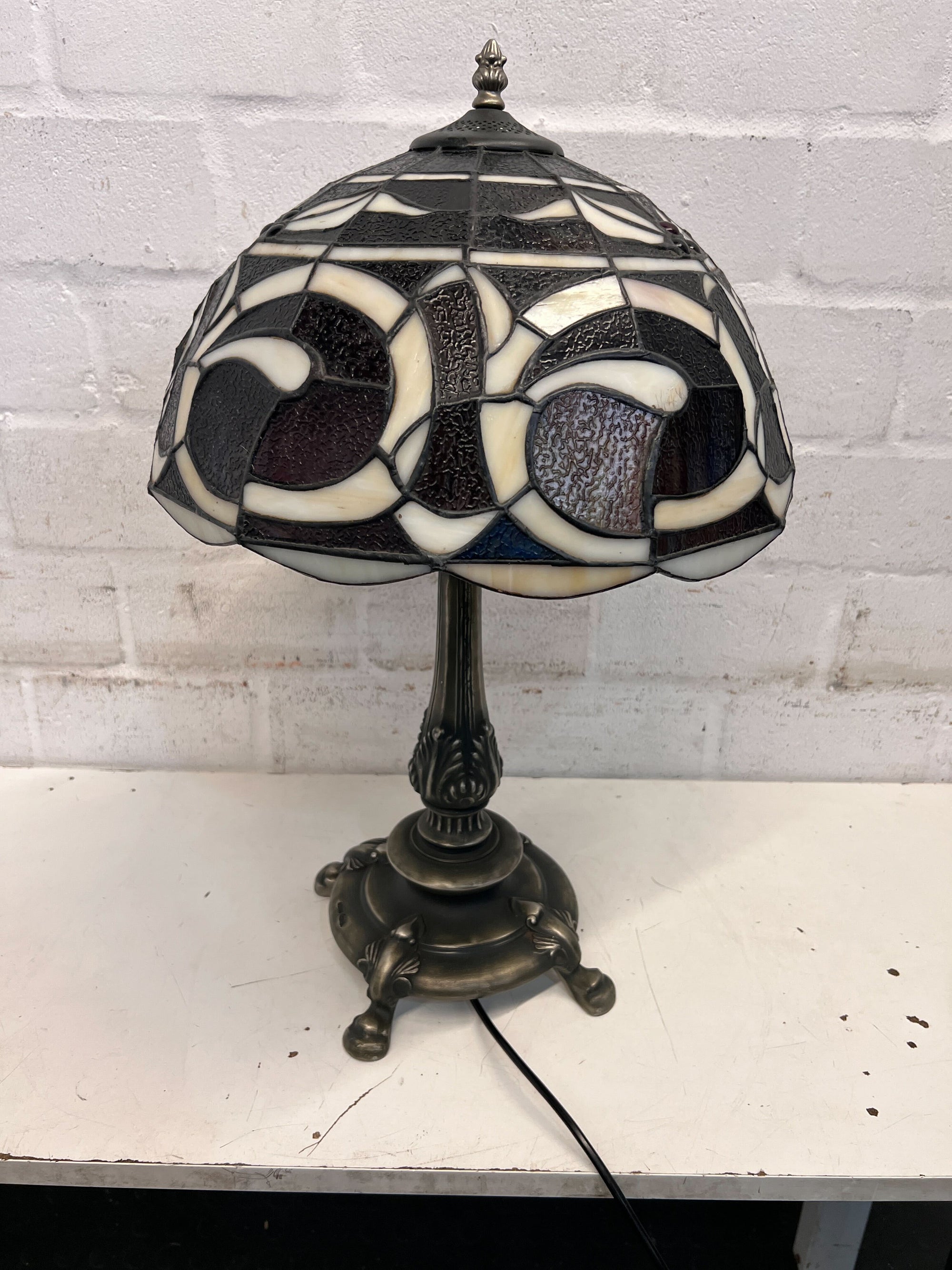 Vintage Tiffany-Style Table Lamp with Stained Glass Shade