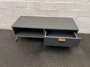 Modern Grey Coffee Table with Storage Drawer & Mid-Century Legs