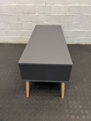 Modern Grey Coffee Table with Storage Drawer & Mid-Century Legs