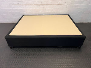 Modern Queen Bed Frame in Black Fabric with Natural Beige Top