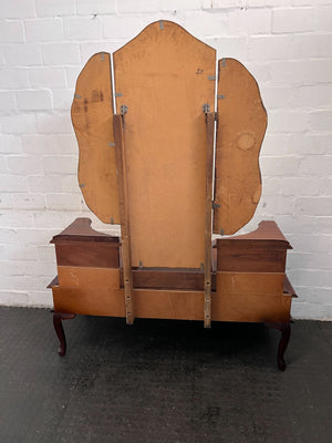 Vintage Cherry Wood Dressing Table with Triptych Mirror