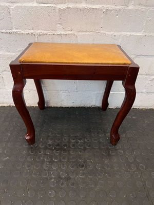 Vintage Wooden Accent Table with Yellow Faux Leather Top - Unique Touch