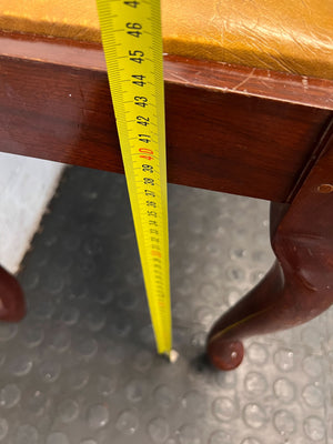 Vintage Wooden Accent Table with Yellow Faux Leather Top - Unique Touch