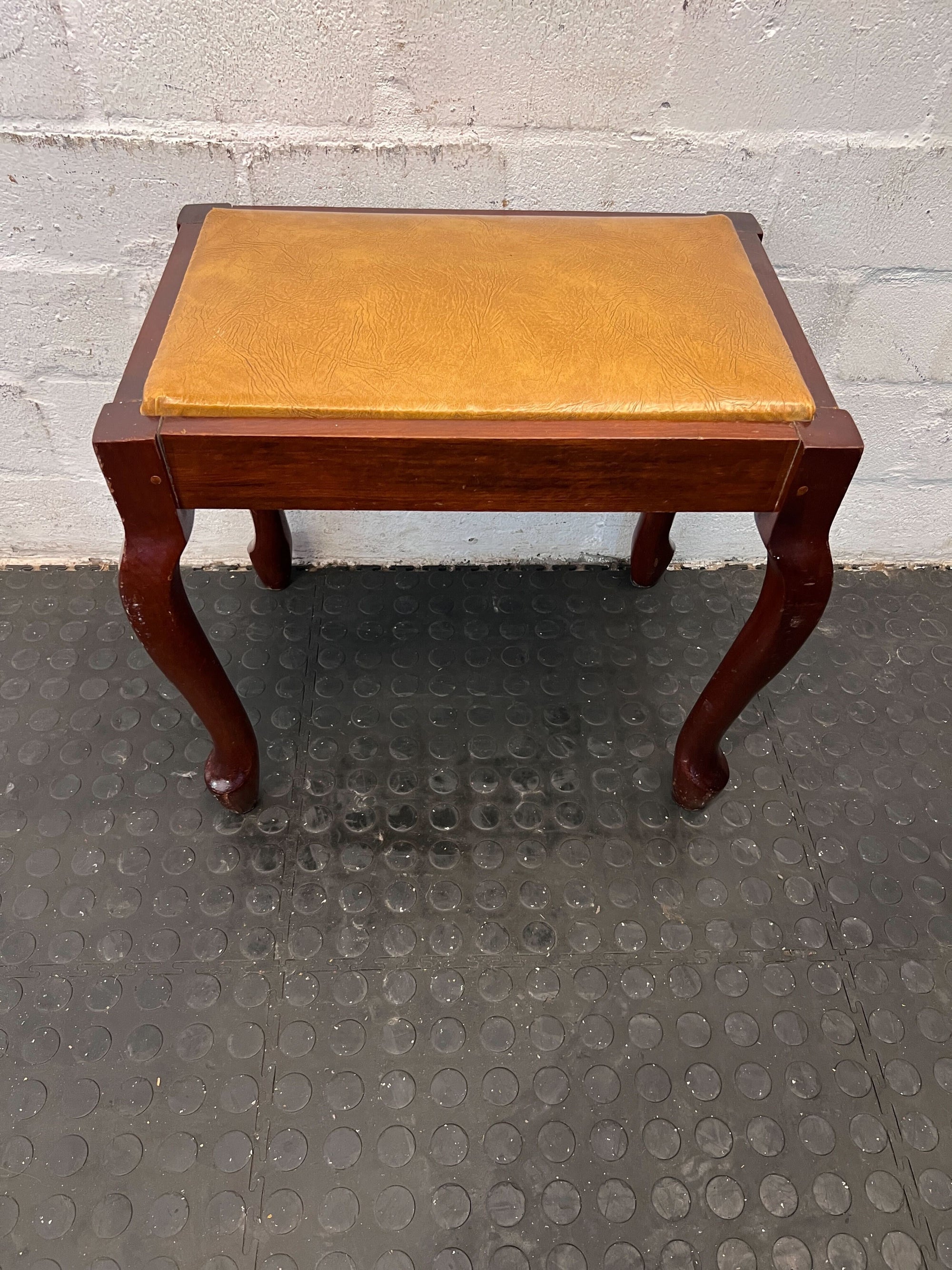 Vintage Wooden Accent Table with Yellow Faux Leather Top - Unique Touch