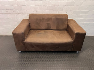 Compact Brown Fabric 2-Seater Couch - Comfortable & Versatile