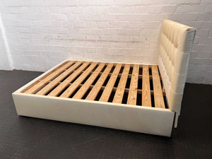 Elegant Cream Upholstered Double Bed Frame with Slatted Base