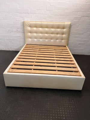 Elegant Cream Upholstered Double Bed Frame with Slatted Base