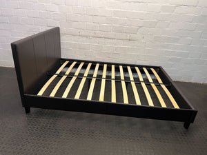 Elegant Black Faux Leather Bed Frame with Slatted Base