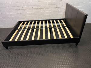 Elegant Black Faux Leather Bed Frame with Slatted Base