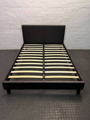 Elegant Black Faux Leather Bed Frame with Slatted Base