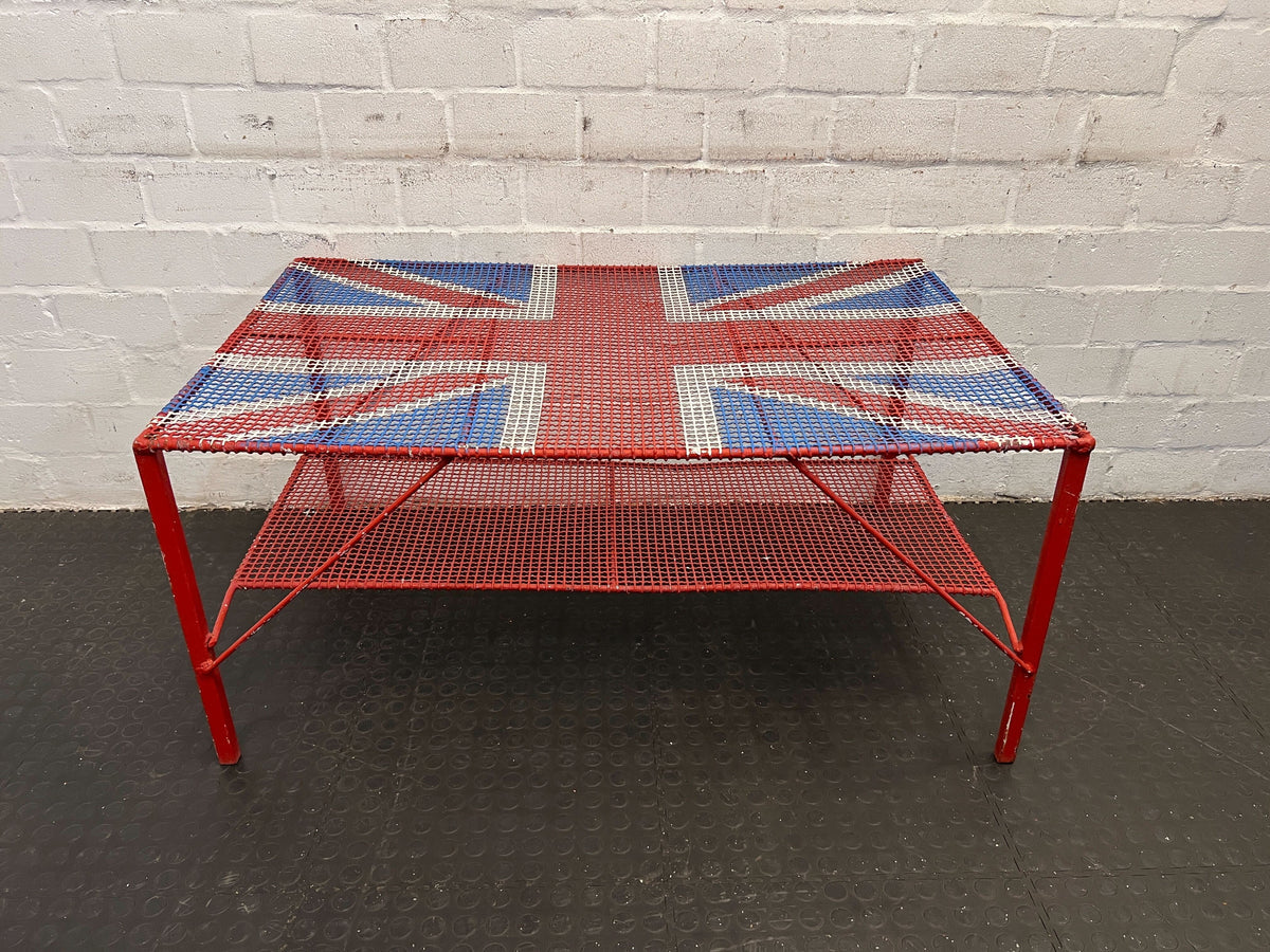 Vintage Union Jack Coffee Table – Red & Blue Metal, Unique Design - 2ndhandwarehouse.com