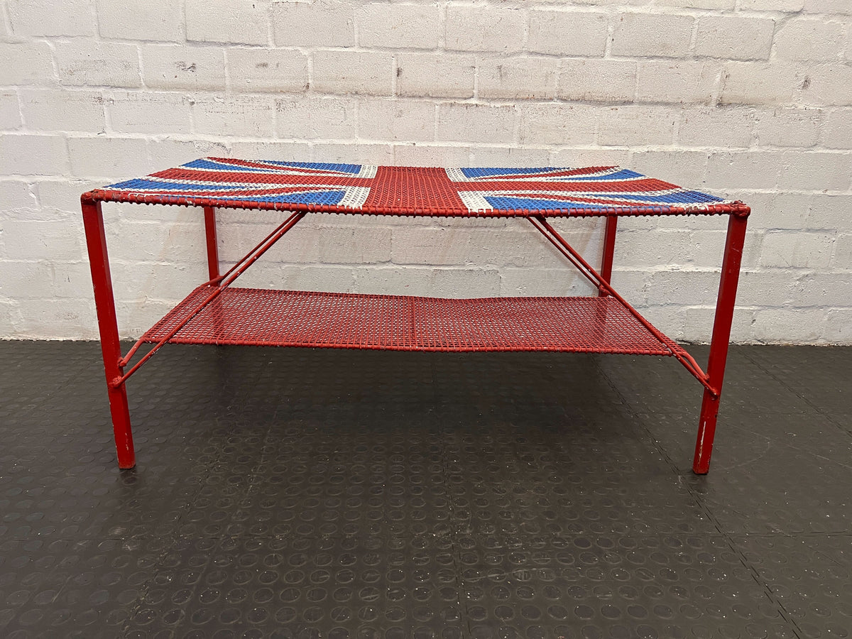 Vintage Union Jack Coffee Table – Red & Blue Metal, Unique Design - 2ndhandwarehouse.com