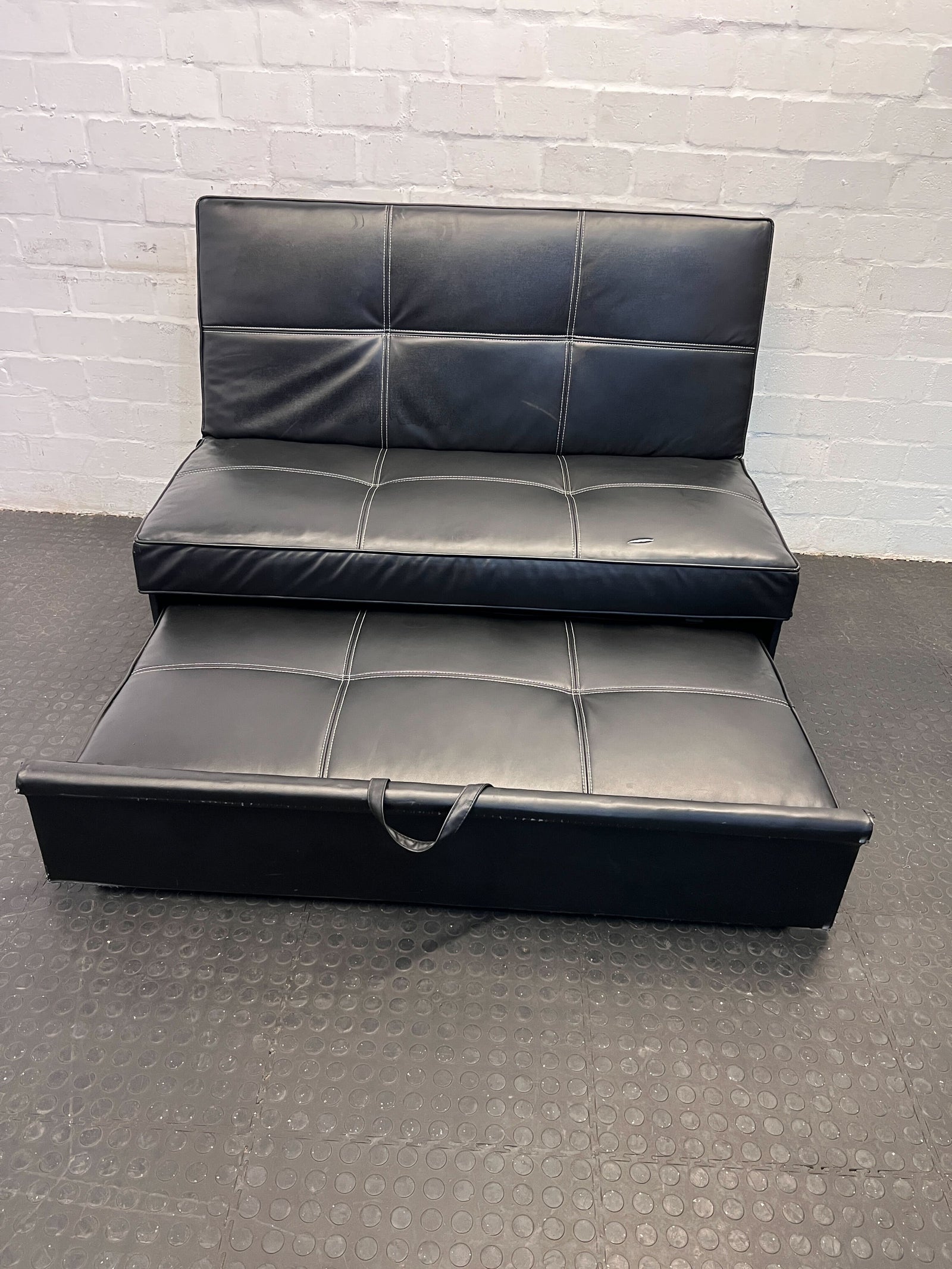 Compact Black Leatherette Foldable Table with Storage