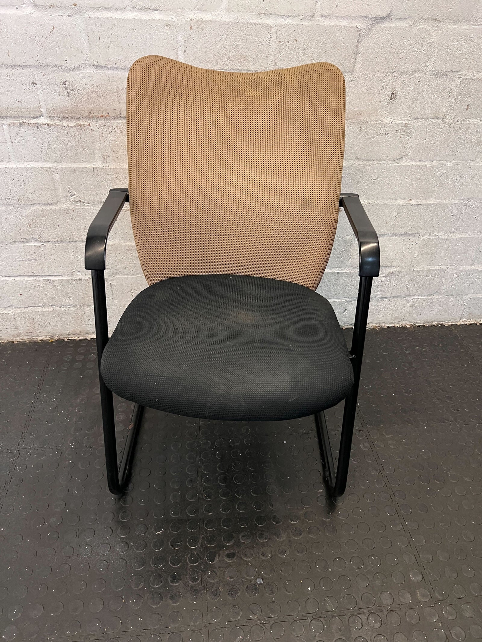 Stylish Black and Beige Office Chair with Armrests, Minor Wear