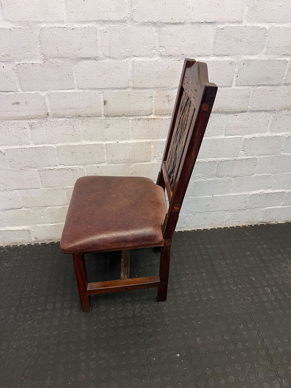 Rustic Wood and Leather Dining Chair – Vintage Charm - PRICE DROP - 2ndhandwarehouse.com