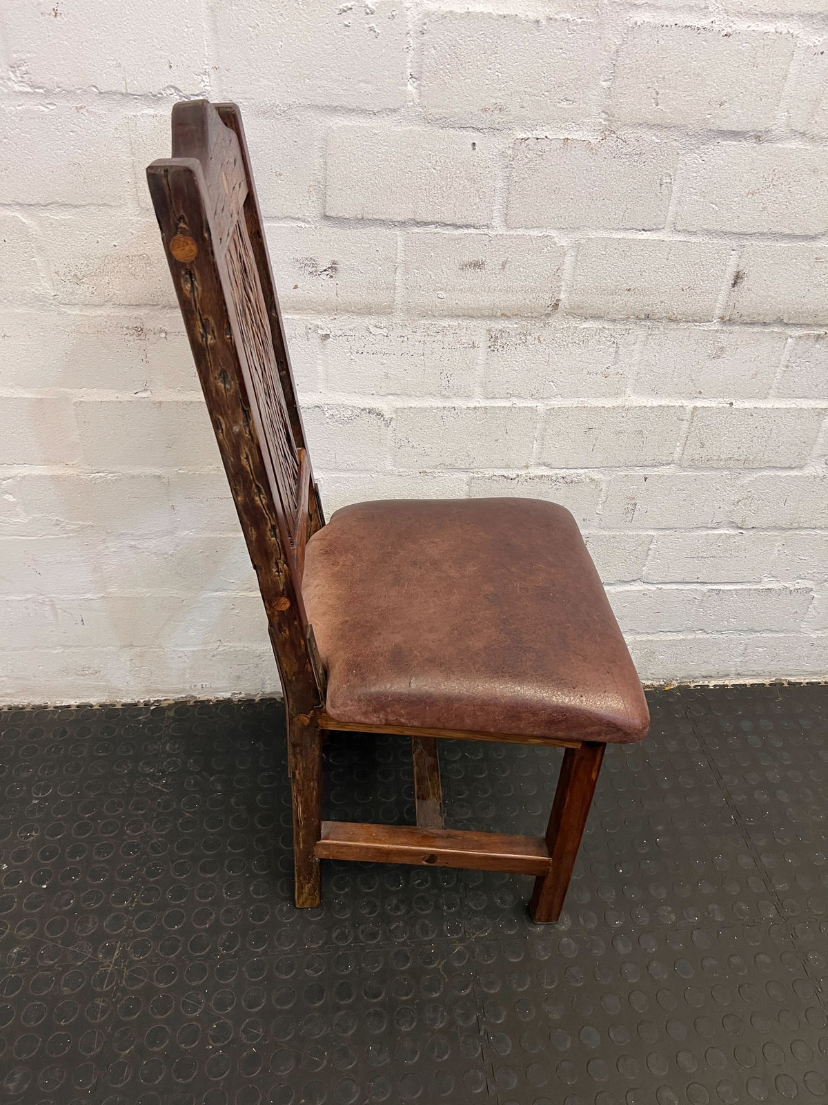 Rustic Wood and Leather Dining Chair – Vintage Charm - PRICE DROP - 2ndhandwarehouse.com