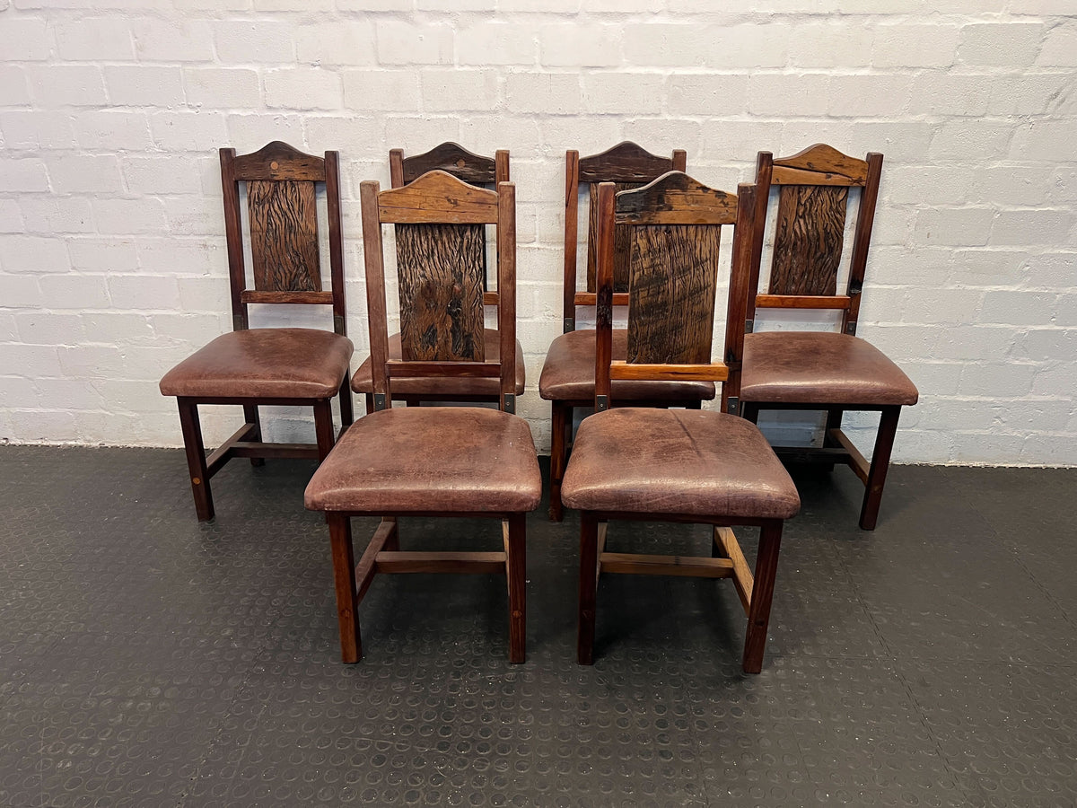 Rustic Wood and Leather Dining Chair – Vintage Charm - PRICE DROP - 2ndhandwarehouse.com