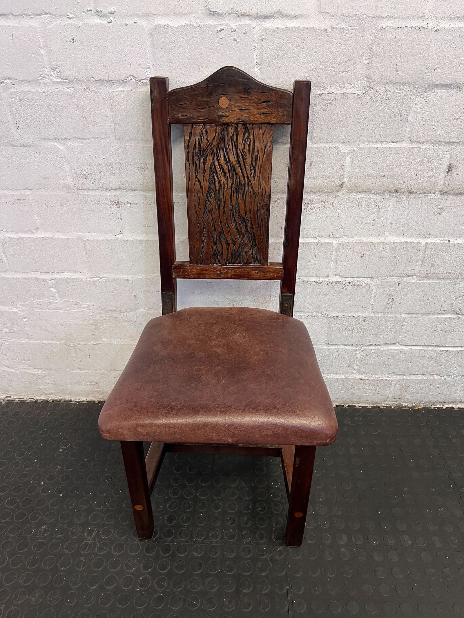 Rustic Wood and Leather Dining Chair – Vintage Charm - PRICE DROP - 2ndhandwarehouse.com